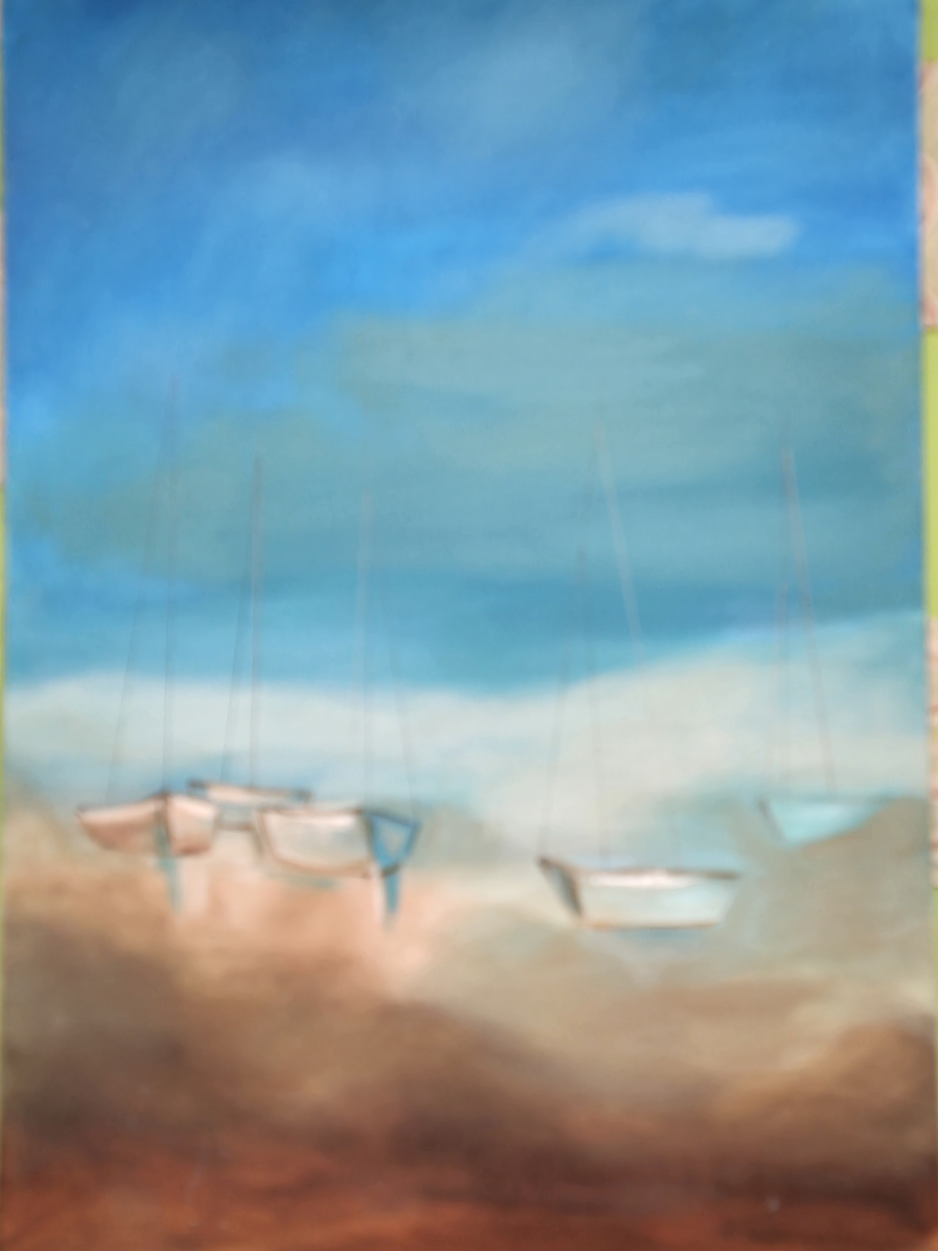 Barcas en la niebla (Óleo) (92x65 cm)